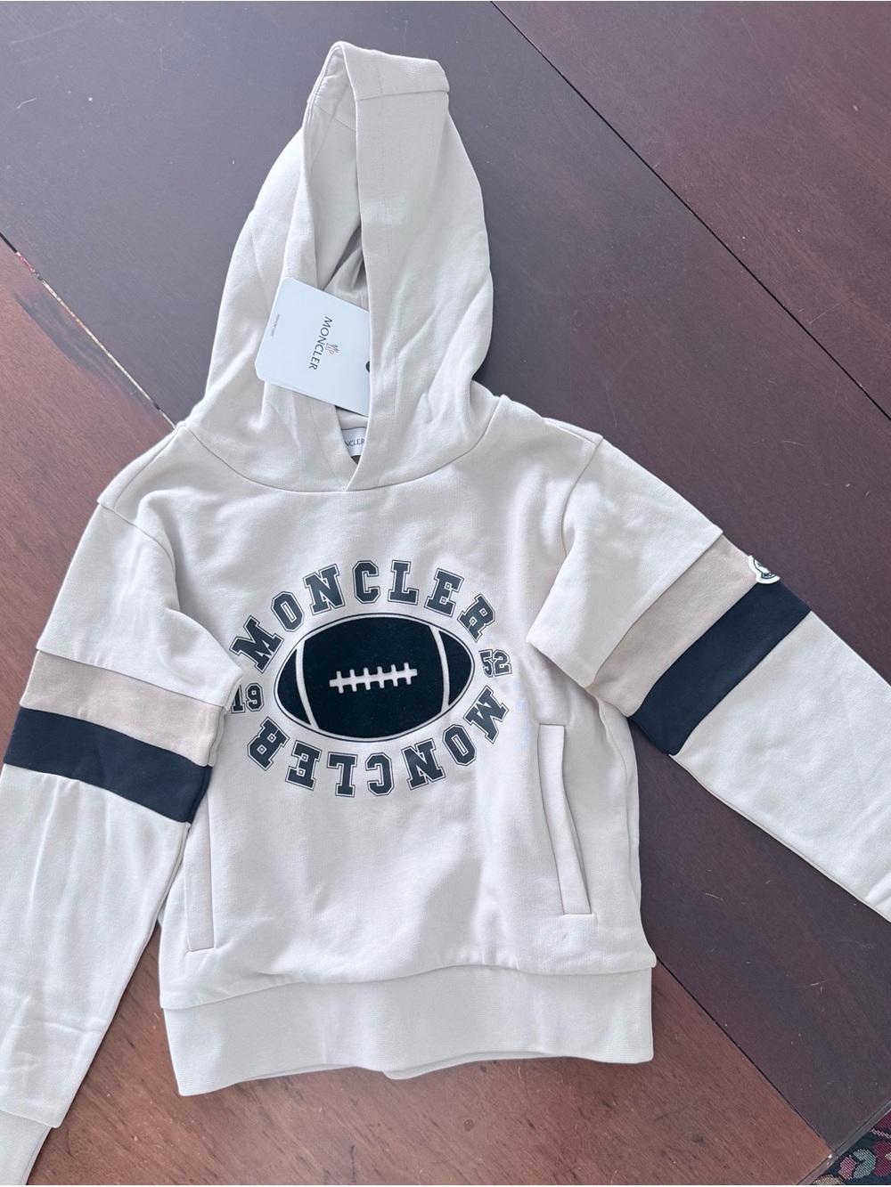 Moncler Kids Beige Hoodie with Black Football Graphic